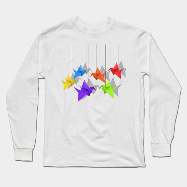 Paper Cranes Long Sleeve T-Shirt by valentinahramov